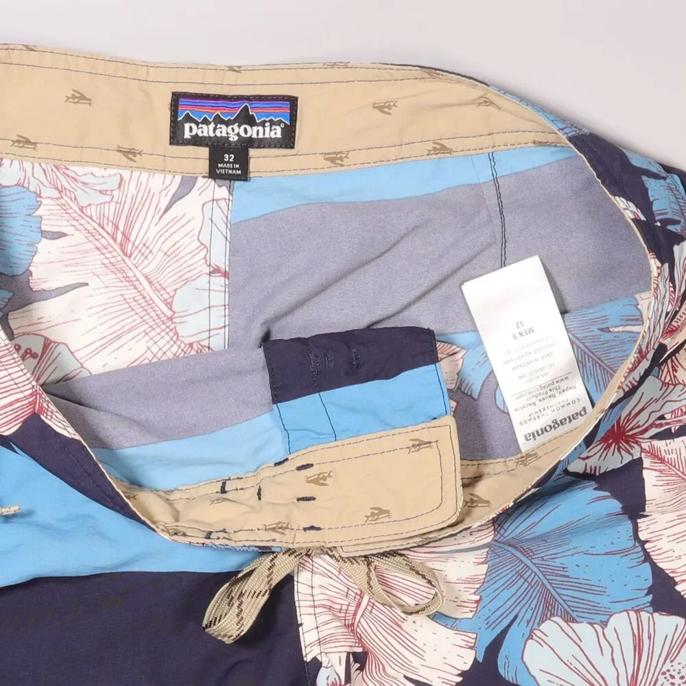Patagonia Wavefarer Shorts Board Floral Stripe Hawaii Tropical Beach Mens 32x8